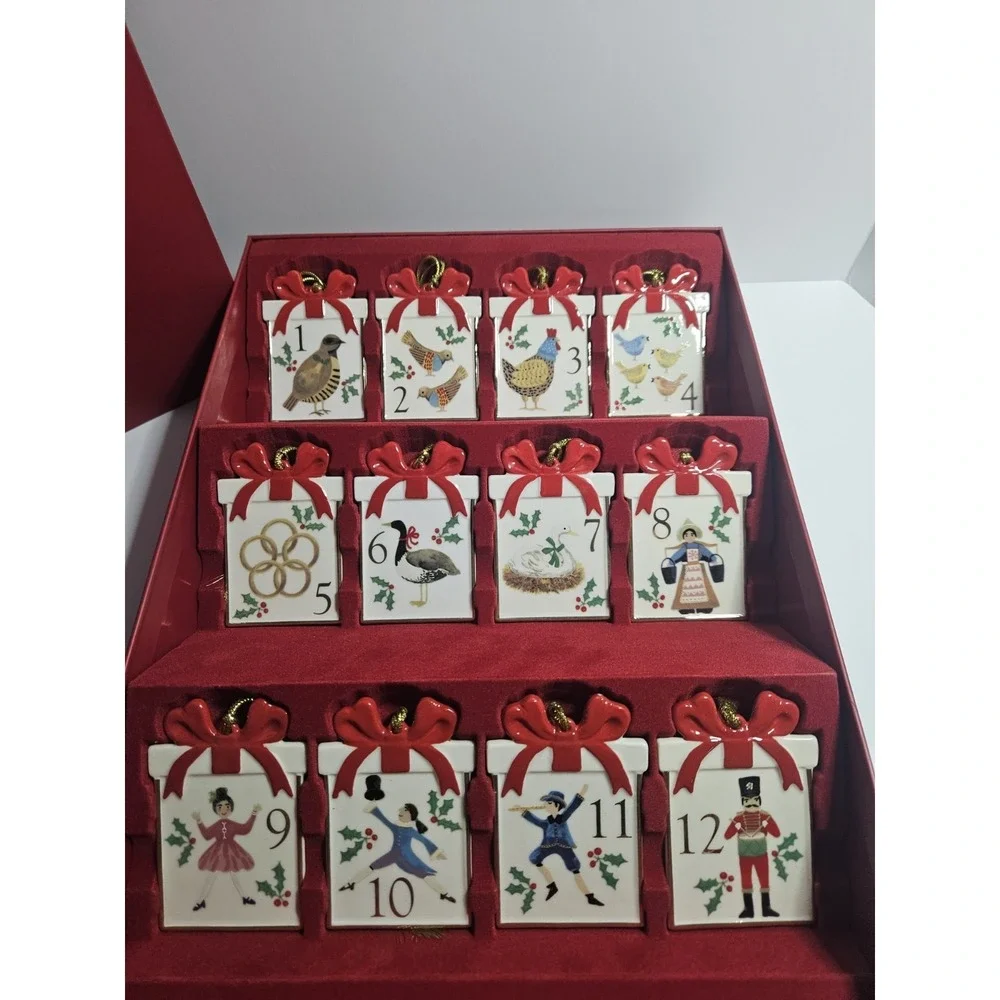 Lenox 12 Days of Christmas 12 PC Ornament Set Porcelain Gift Box Complete
